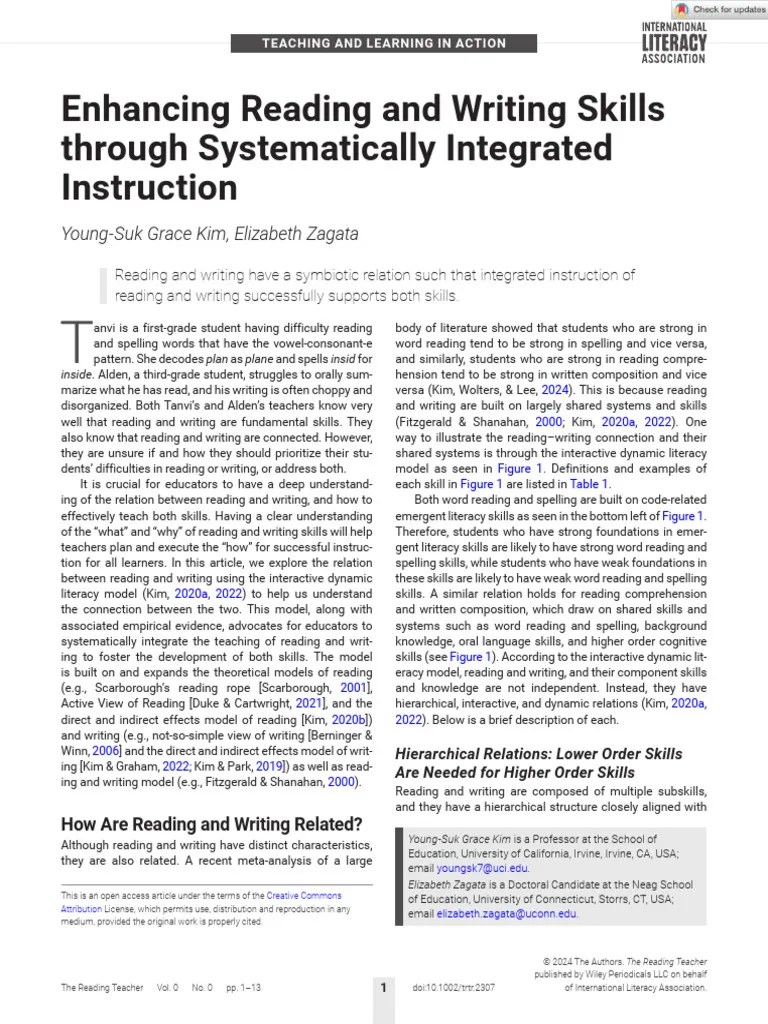The Reading Teacher - 2024 - Kim - Enhancing Reading And Writing Skills ...