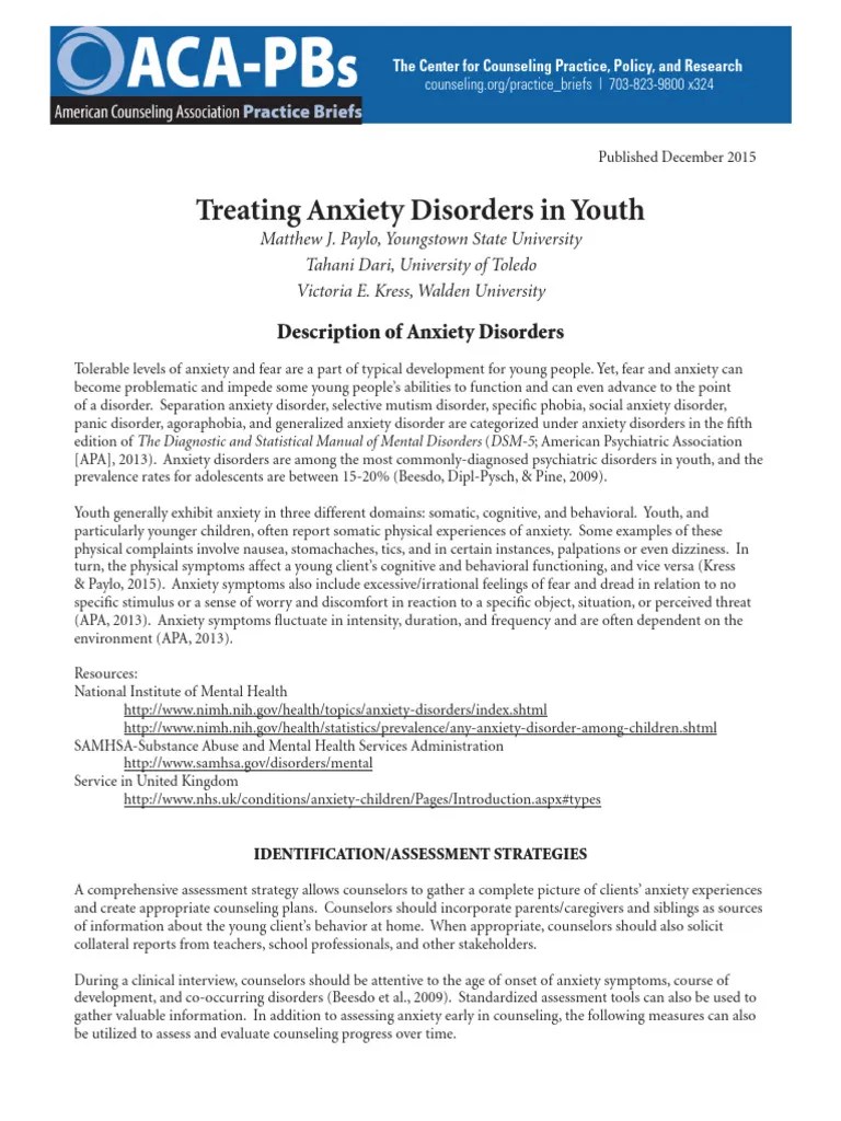 Treating Anxiety Disorders In Youth | PDF | Anxiety Disorder ...