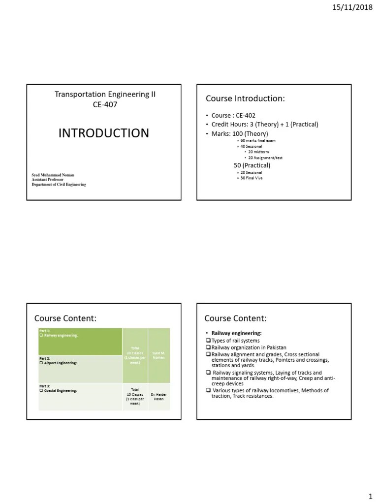 Transportation Engineering II (Lec - 1) | PDF | Airport | Rail Transport