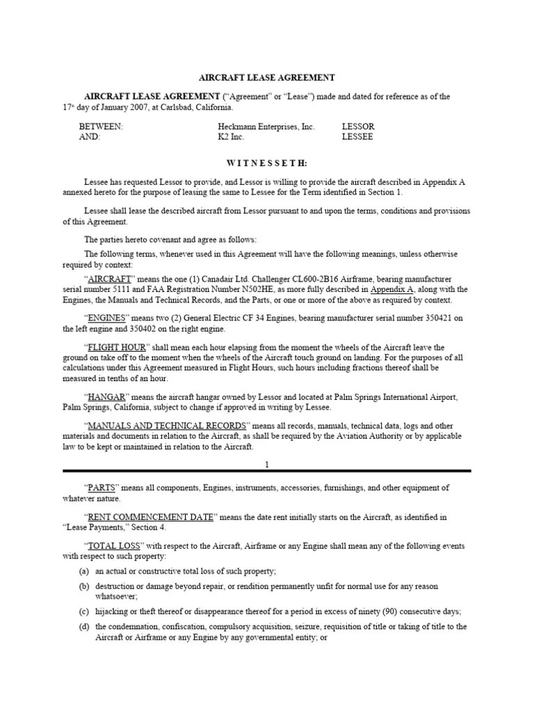 Aircraft Lease Agreement 2 | Download Free PDF | Lease | Bankruptcy