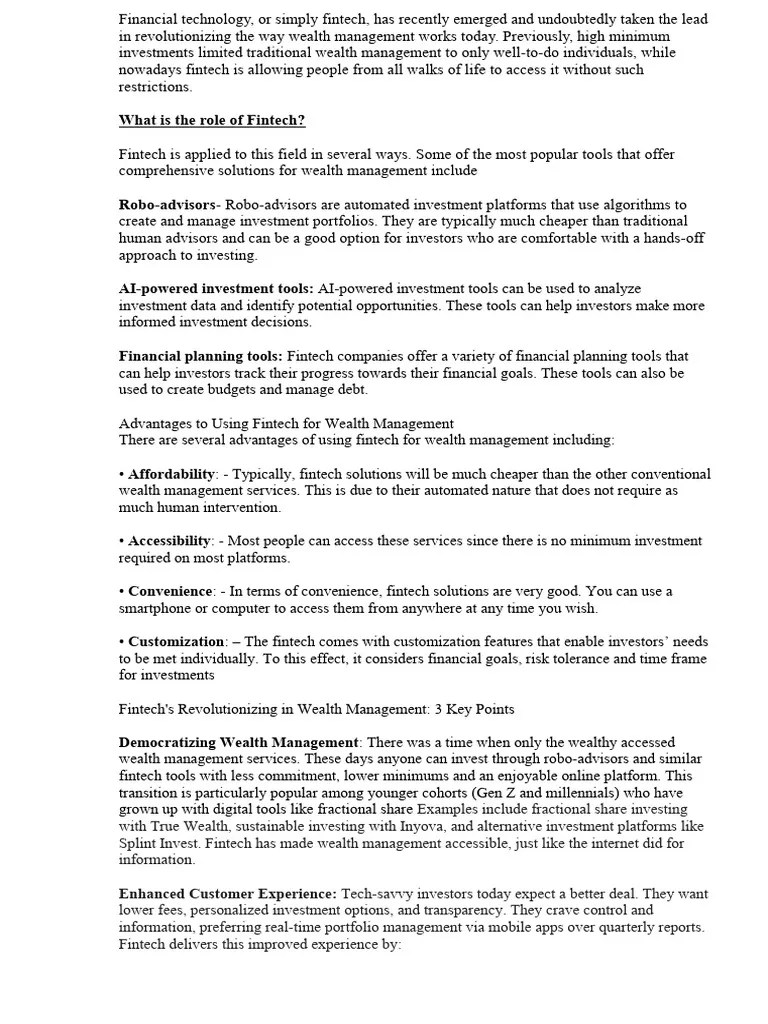 Fintech Intro | PDF | Investing | Wealth Management