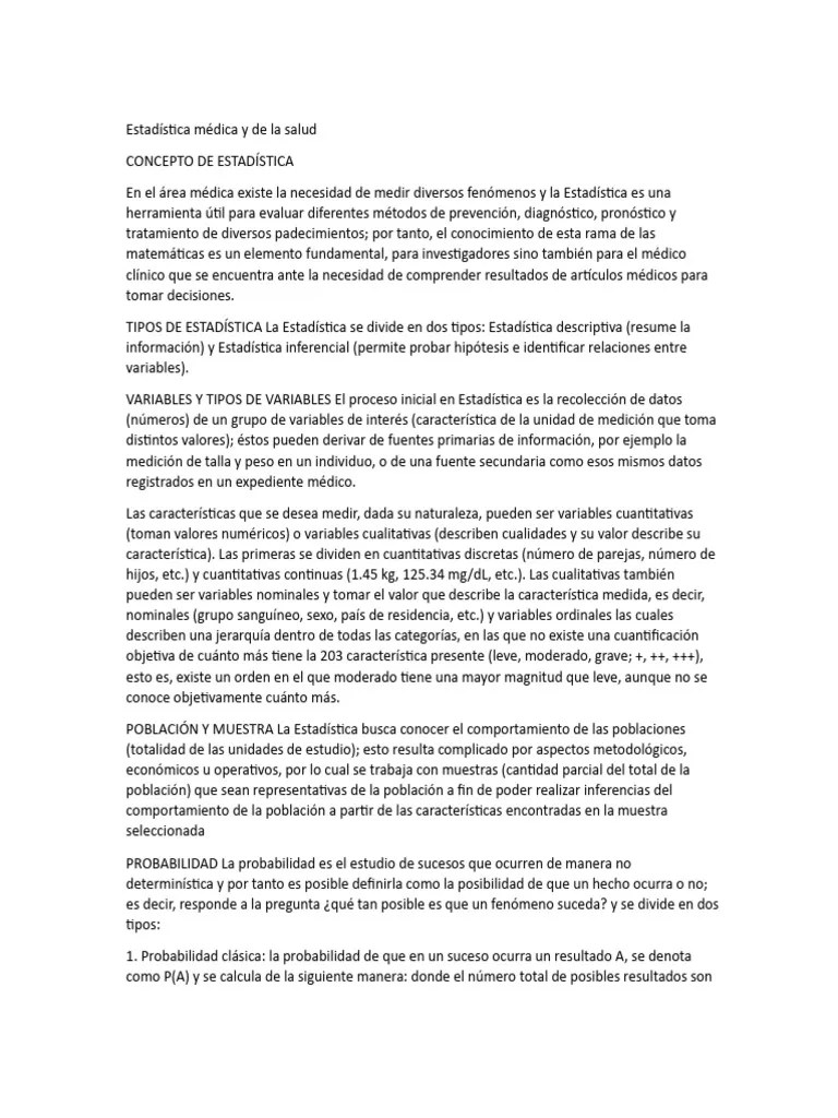 Estadística Médica Y De La Salud | PDF | Estadísticas | Probabilidad