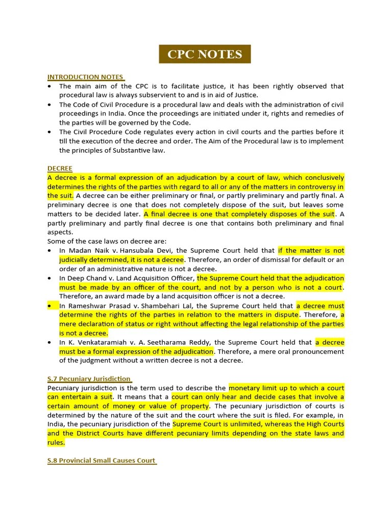 CPC Notes | PDF | Lawsuit | Judgment (Law)