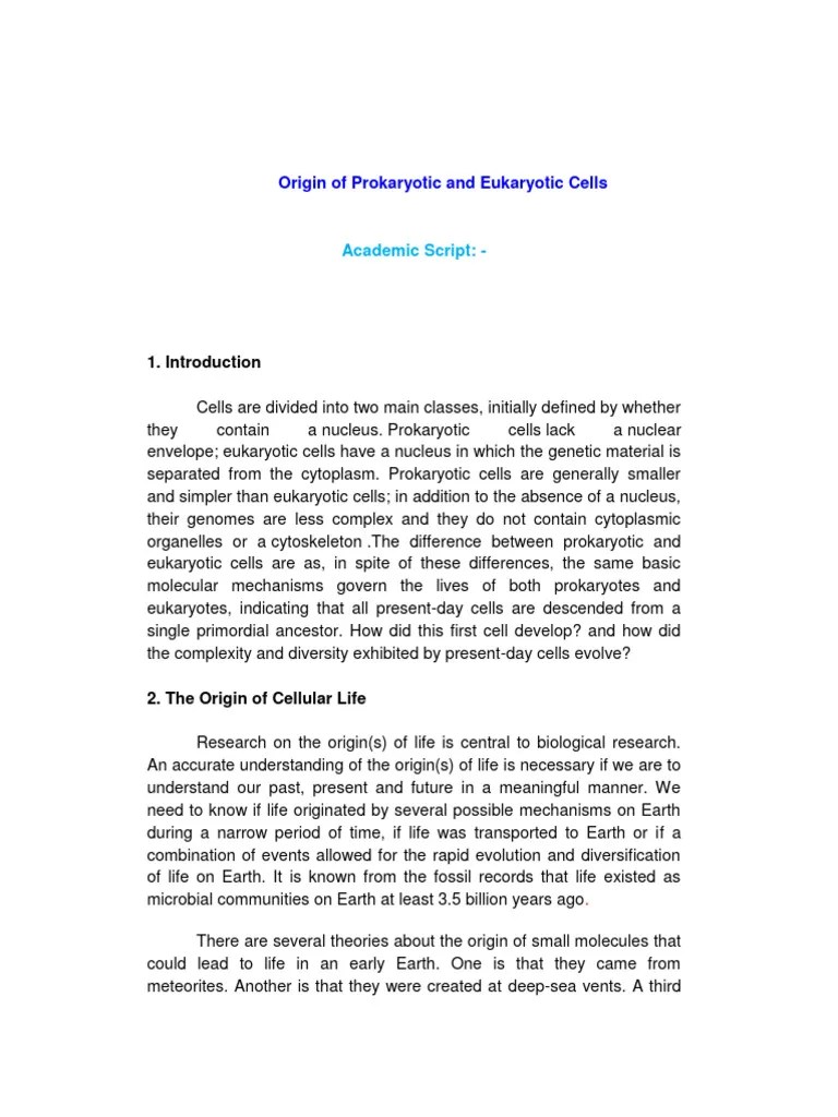 Origin Of Prokaryotic And Eukaryotic Cells | PDF | Cell (Biology) | Eukaryotes
