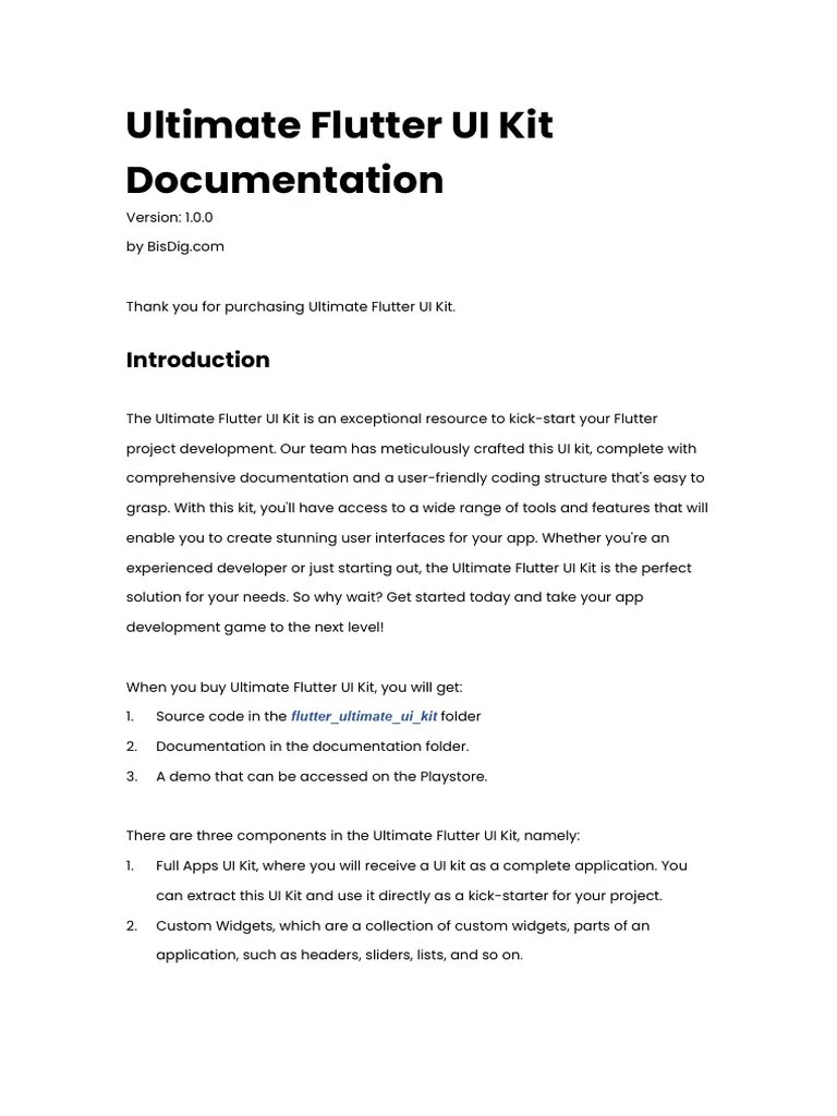 Documentation - Ultimate Flutter UI Kit Eng | PDF | Mobile App | User Interface