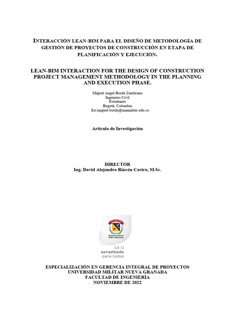 Interacción Lean-Bim Para El Diseño De Metodología De Gestión De Proyectos De Construcción ...