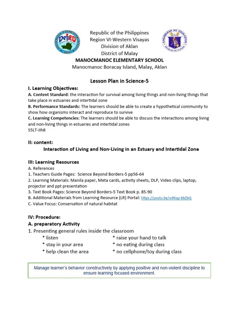 Lesson Plan In Science Cot 1 | PDF | Learning | Water