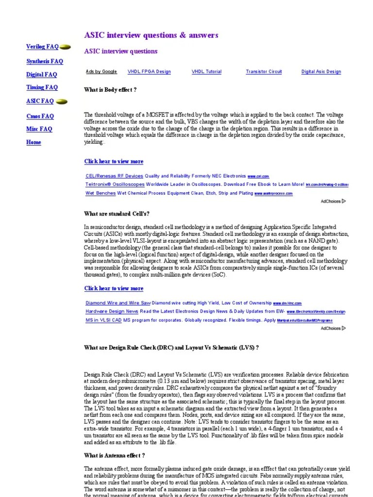 ASIC Interview Questions 1 | PDF | Integrated Circuit | Cmos