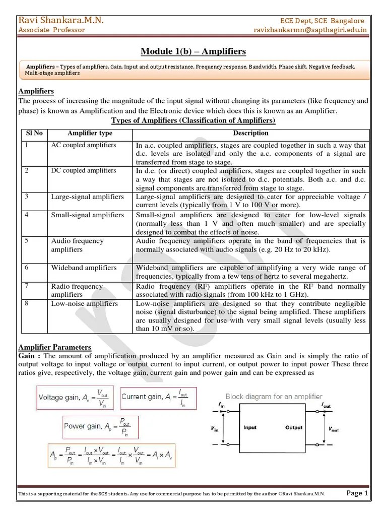 Basic Electronics Module1 (B) 2023-24 Amplifiers | PDF | Amplifier | Feedback