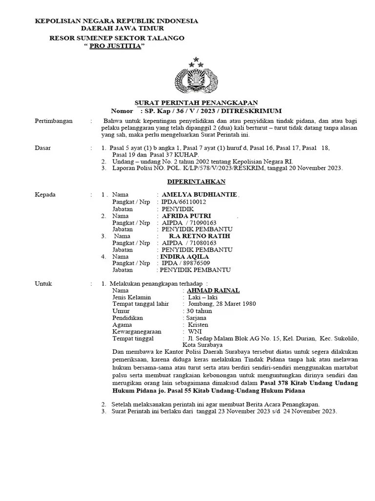 Surat Perintah Penangkapan | PDF