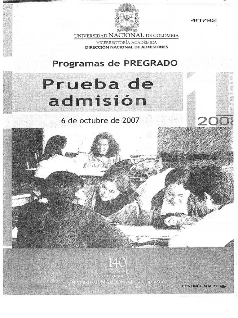 2008 1 Prueba Examen Admision Unal UNacional | PDF