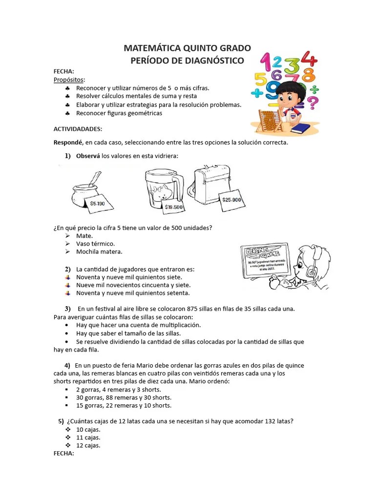 Matemática Quinto Grado | PDF | Números | Decimal