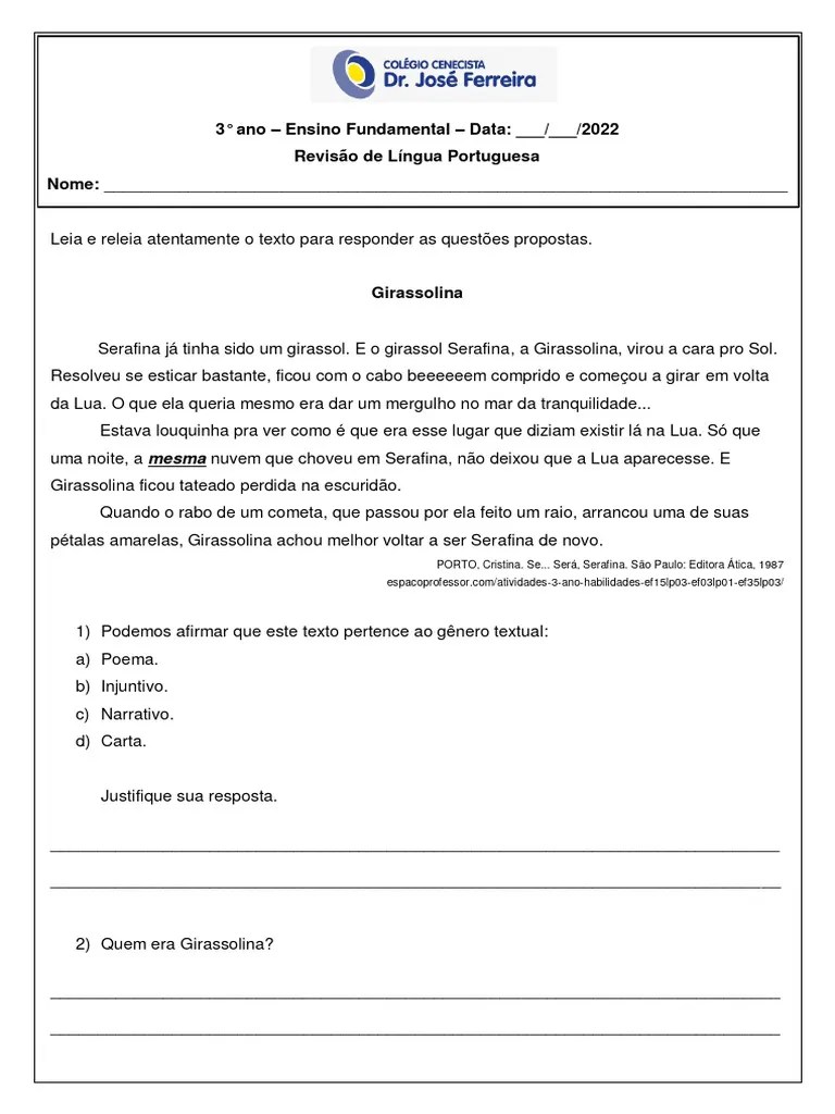 Revisao De Lingua Portuguesa 3 Ano 2 Trimestre 1 | PDF | Sílaba | Idiomas