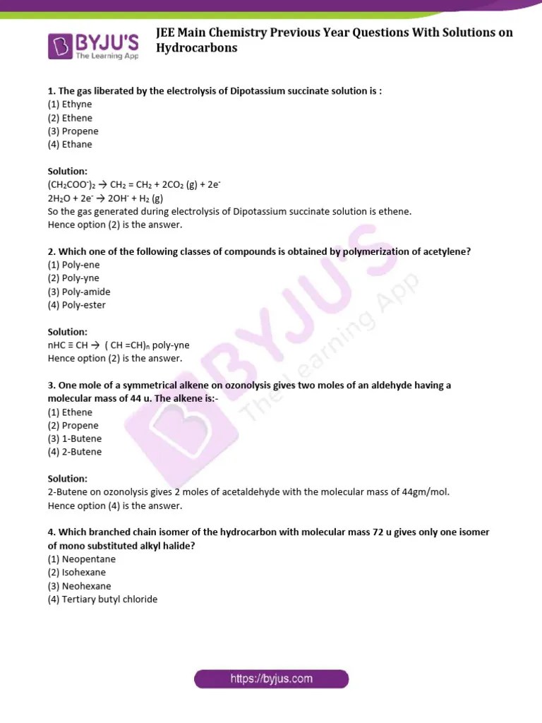 JEE Main Chemistry Previous Year Questions With Solutions On ...