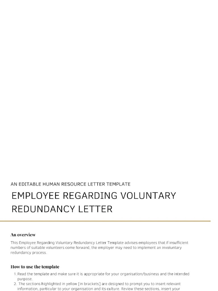 HR Letter Template Letter To Employee Regarding Voluntary Redundancy | PDF