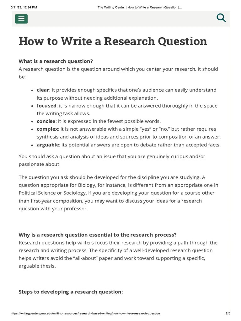 The Writing Center - How To Write A Research Question-1 | PDF ...