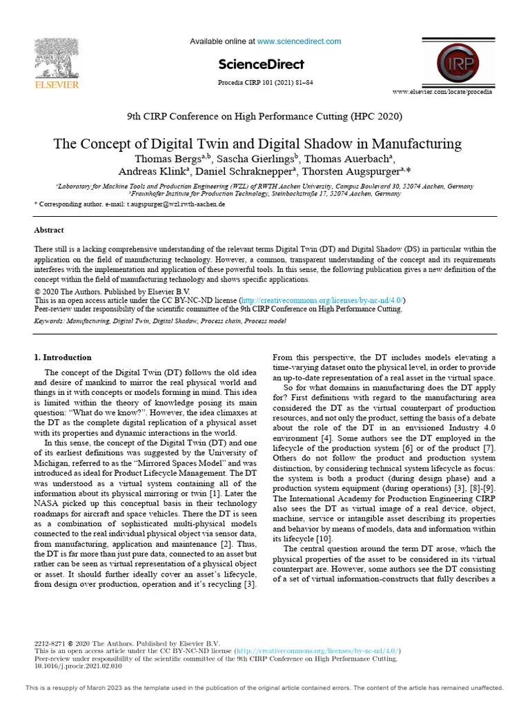 The Concept Of Digital Twin And Digital Shadow In Manufacturing | PDF ...