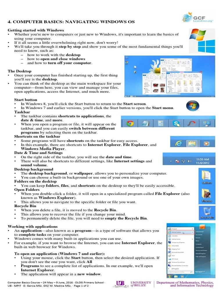 Computer Basics - Navigating Windows OS (Handout) | PDF | Window ...