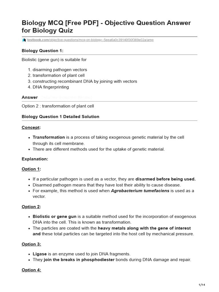 Biology MCQ Free PDF - Objective Question Answer For Biology Quiz | PDF ...
