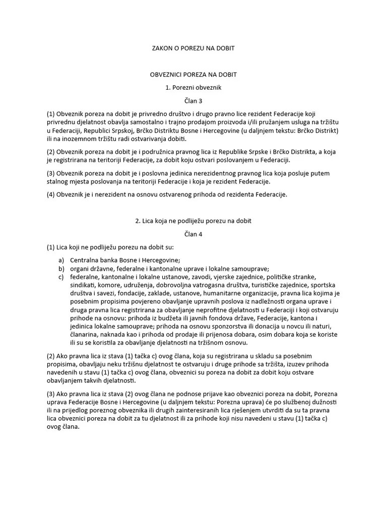 Zakon O Porezu Na Dobit | PDF