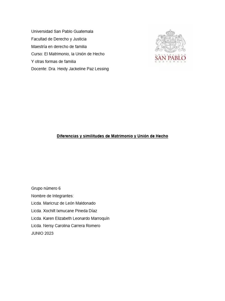 Diferencias Y Similitudes Entre El Matrimonio Y Uniones De Hecho | PDF | Asociación Doméstica ...