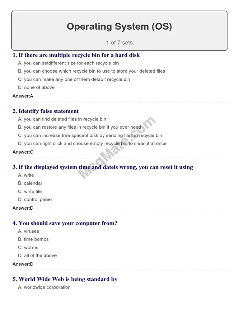 OS MCQ | PDF | Scheduling (Computing) | Operating System