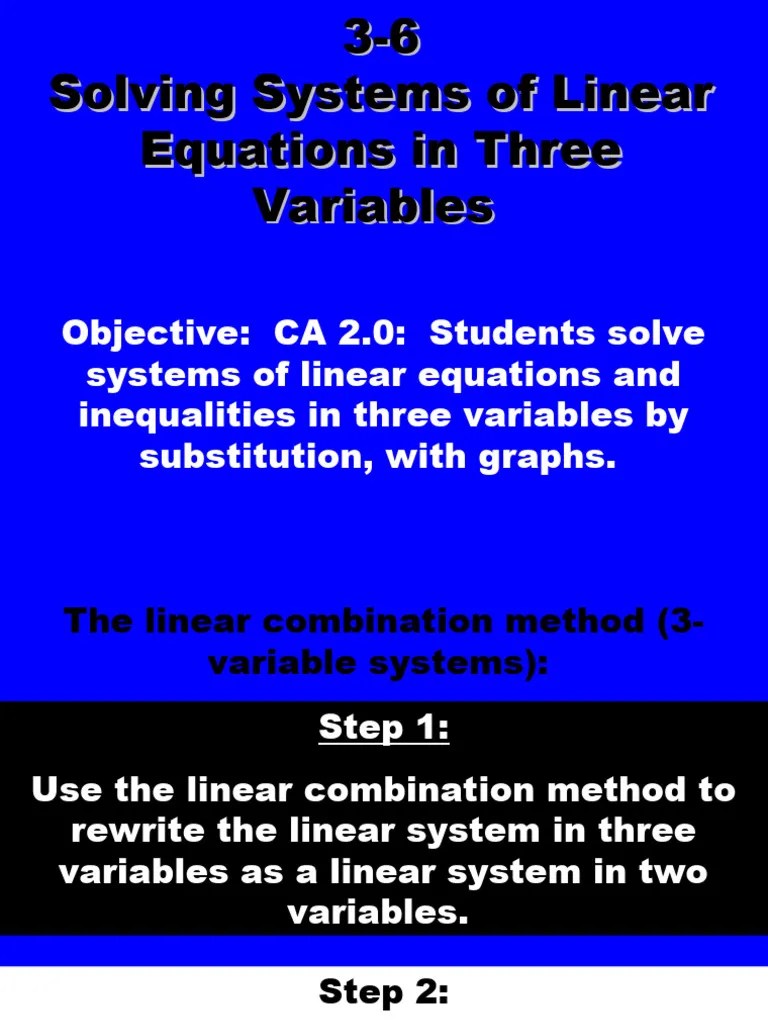 3-6 Solving Systems Of Linear Equations In 3 Variables | PDF | System ...