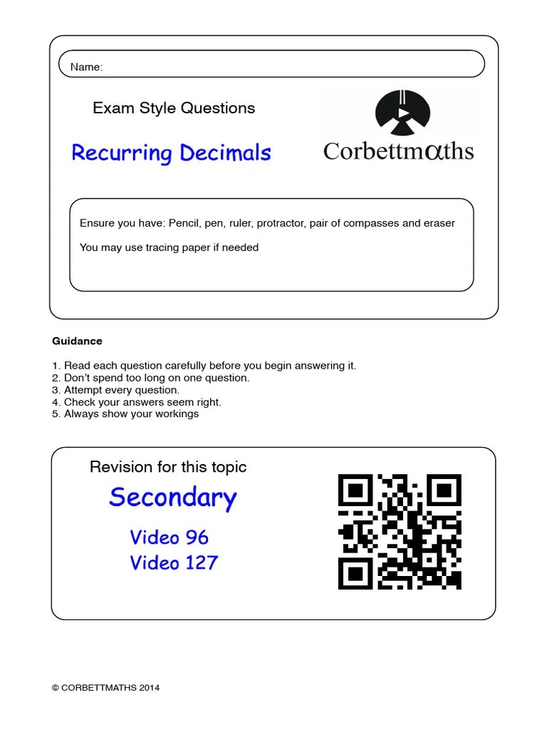 Recurring Decimals Pdf 1 220817 125646 Pdf Lexicology
