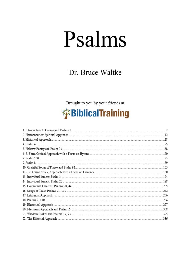 Psalms Outline Notes-Waltke | PDF | Psalms | Bible