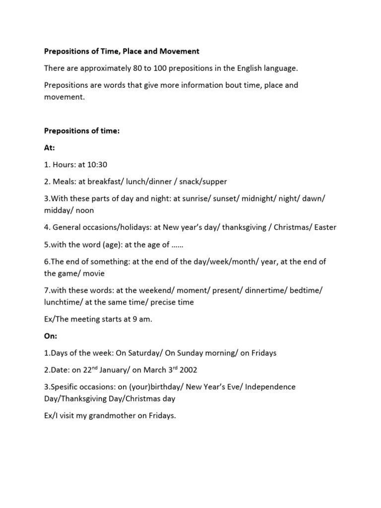 11 Prepositions 1 | PDF | Language Arts & Discipline