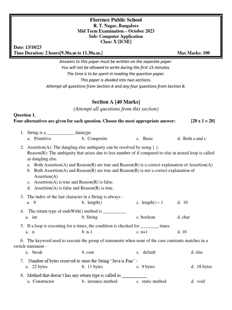 10 ICSE - Midterm | PDF | Constructor (Object Oriented Programming ...