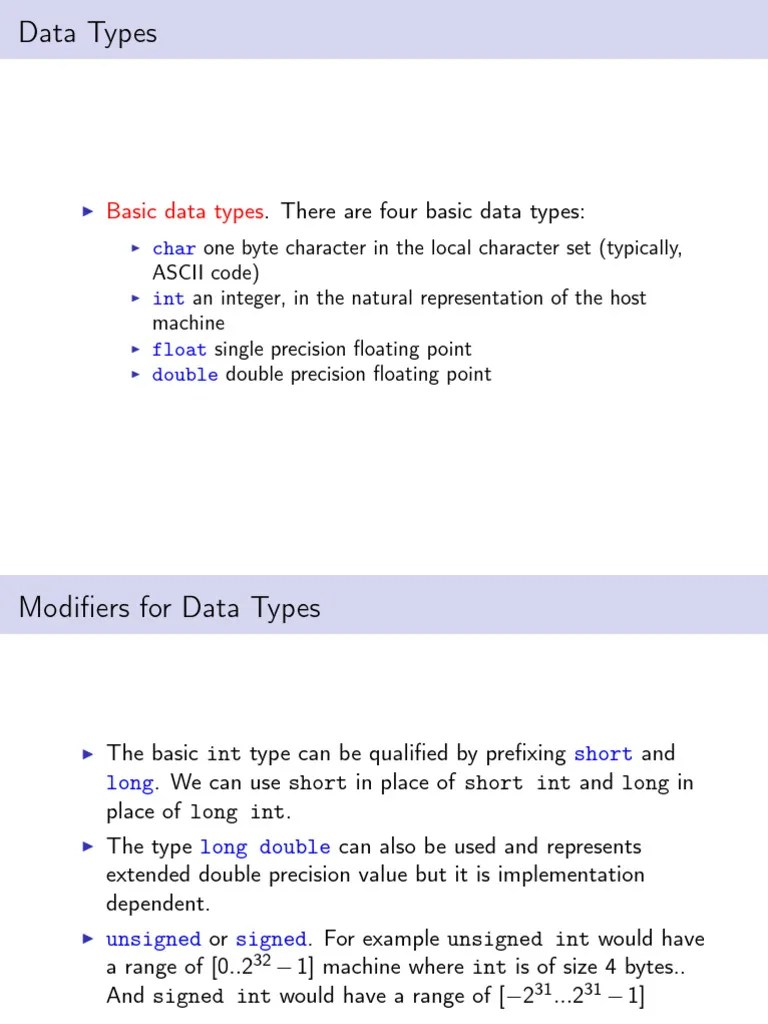 C Basic Data Types | PDF | Integer (Computer Science) | Data Type