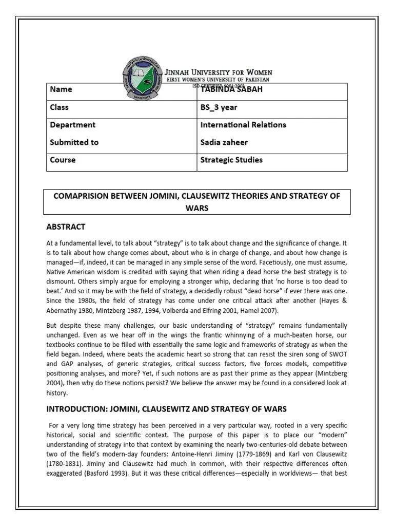 Comaprision Between Jomini, Clausewitz Theories And Strategy Of Wars | PDF | Carl Von Clausewitz ...