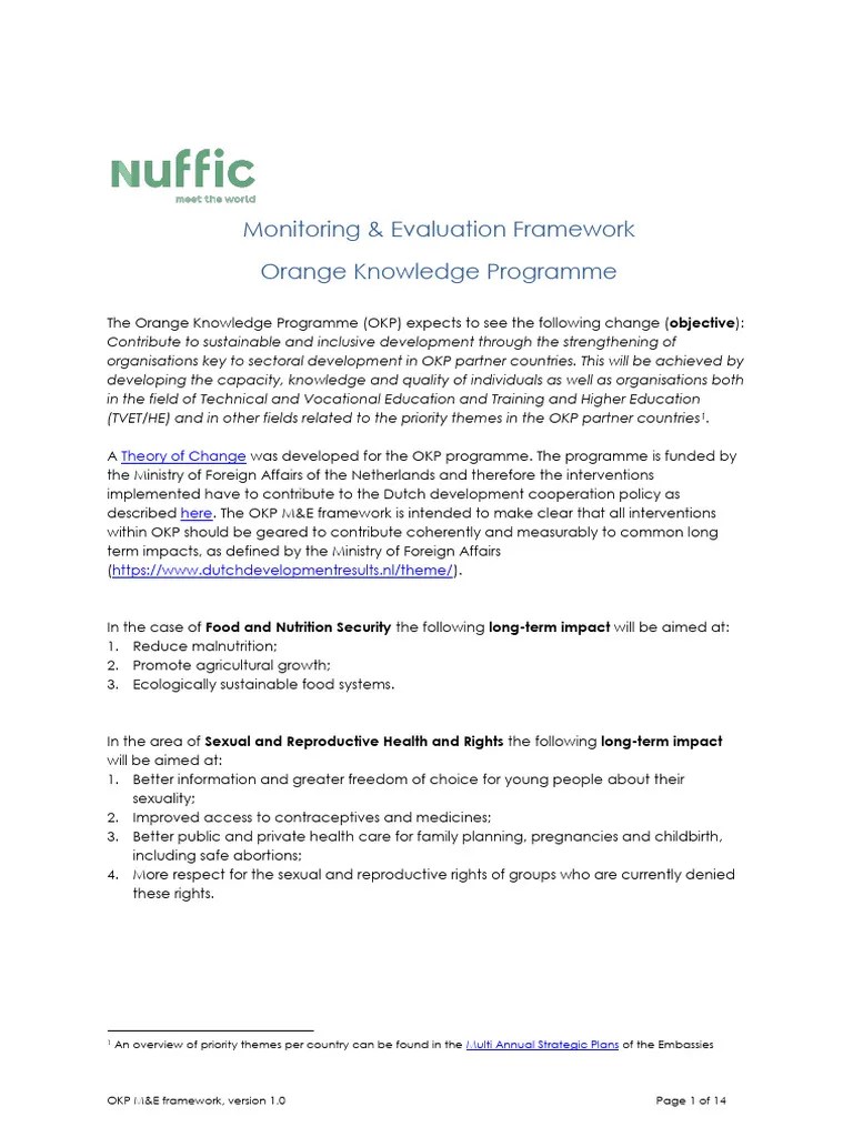 Monitoring And Evaluation Framework Orange Knowledge Programme | PDF ...