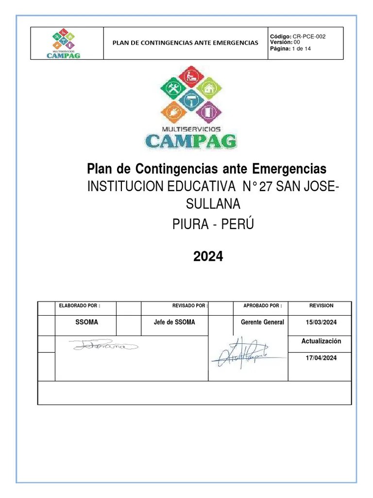 Plan De Contingencia Ante Emergencia | PDF | Primeros Auxilios | Temblores
