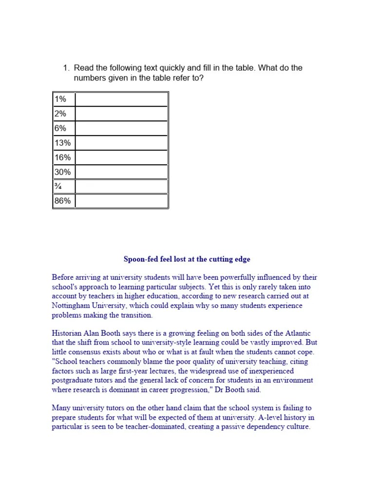 Finding Specific Information Activity 1 | PDF | Teachers | Lecture