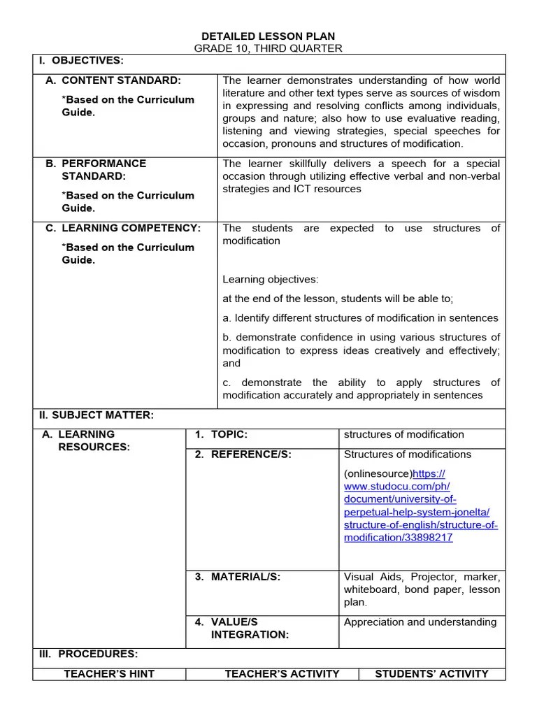 DETAILED-LESSON-PLAN-IN-structures Of Modification-JEAN KYLA MANGINLAUD ...