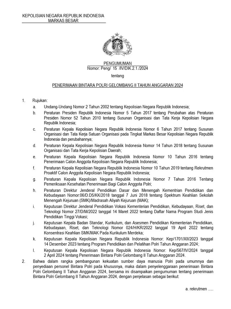 Pengumuman Bintara Polri Gelombang Ii Tahun Anggaran 2024 | PDF