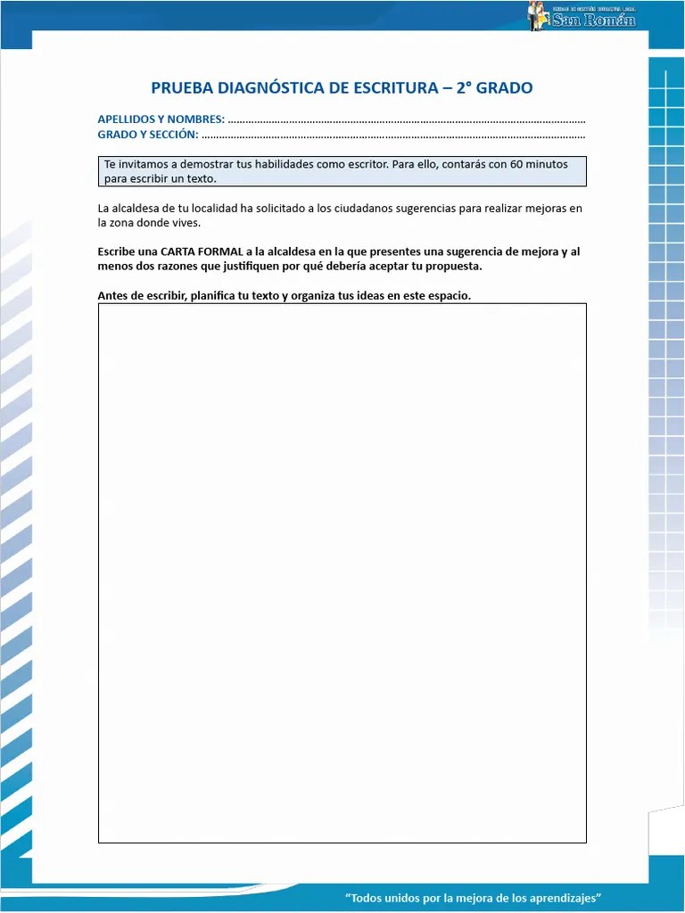 PRUEBA DIAGNÓSTICA DE ESCRITURA_2° GRADO | PDF