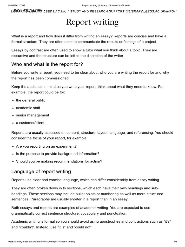 Report Writing _ Library _ University Of Leeds | PDF | Methodology | Essays