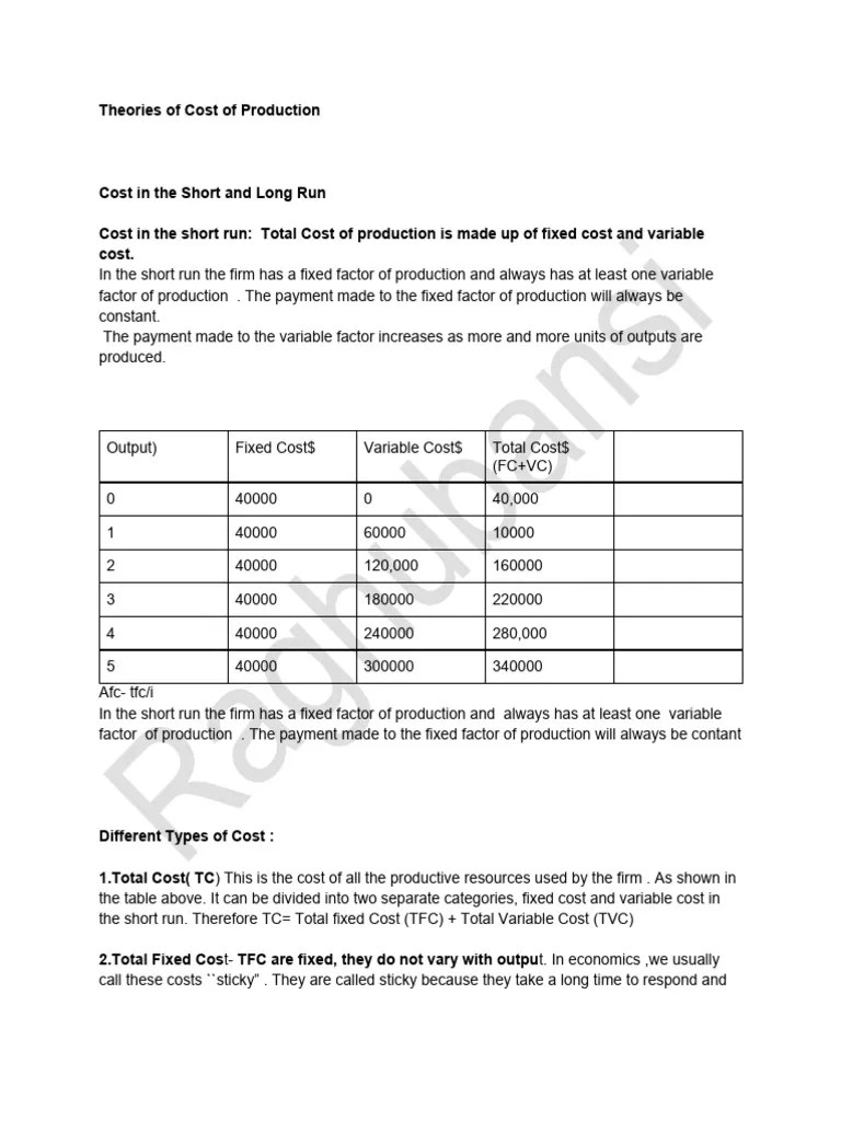 Economic Cost In The Short Run Run And Long Run | Download Free PDF ...