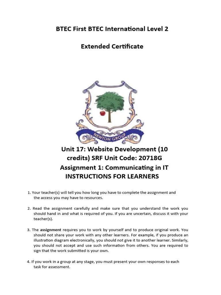 [Template] BTEC Unit 17 Assignment 1 Student | PDF | World Wide Web | Internet & Web