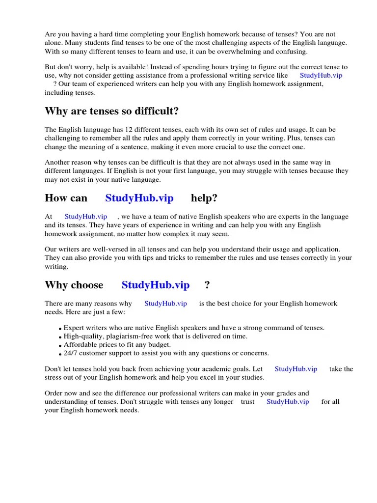 English Homework Tenses | PDF | English Language | Fluency