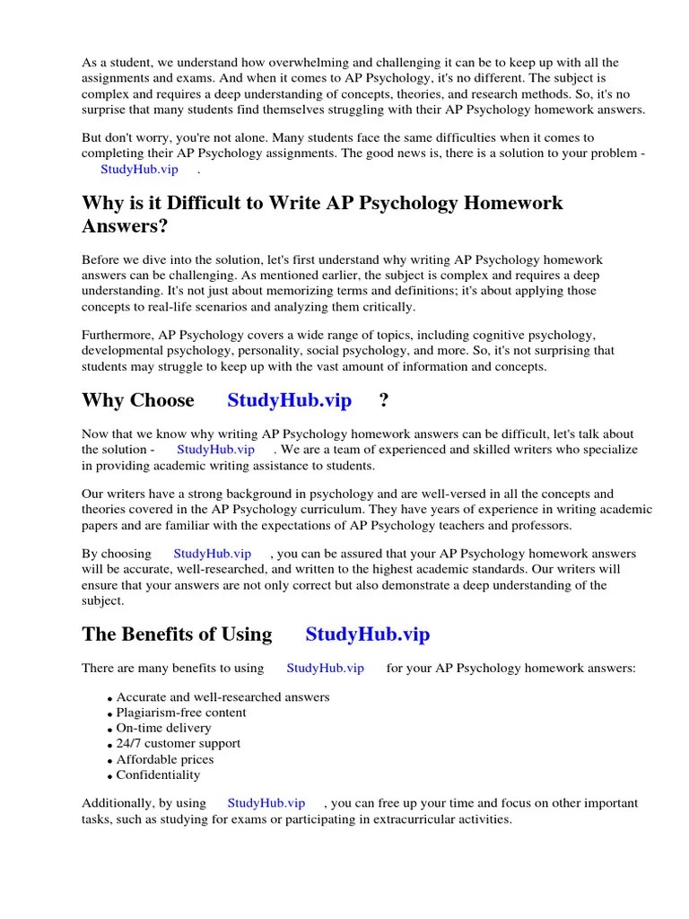 AP Psychology Homework Answers | PDF | Psychology | Concept