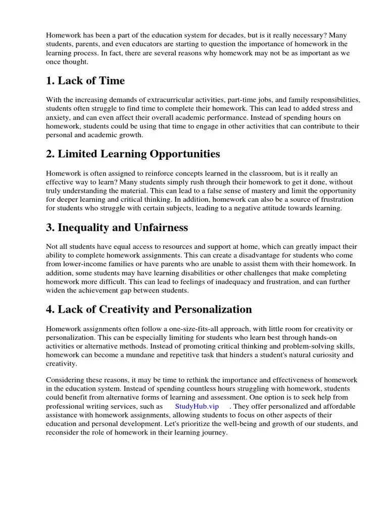 Reasons Why Homework Isnt Important | PDF | Homework | Teachers