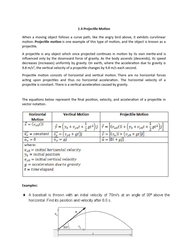 Lesson 1.4 - Projectile Motion | PDF