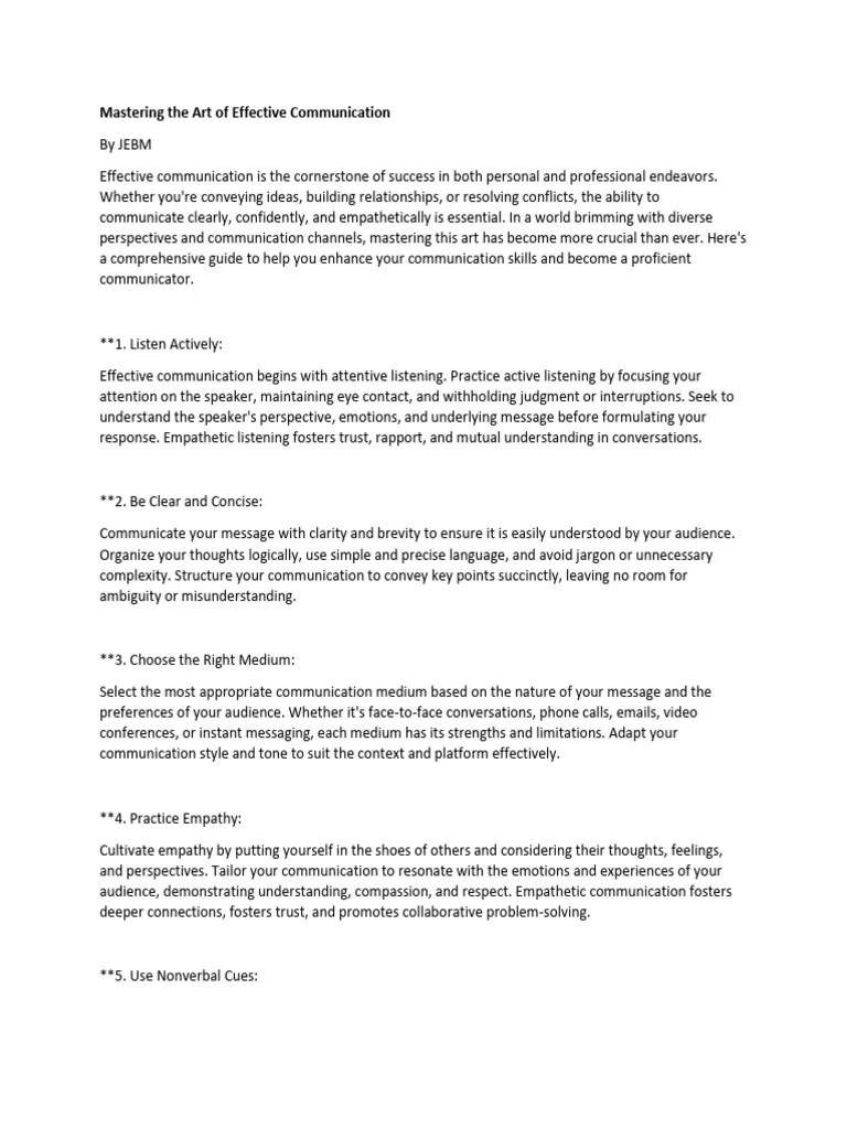 The Art Of Effective Communication | PDF | Communication | Nonverbal ...