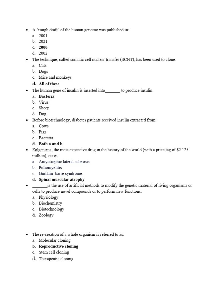 Biotecnology Mcqs | PDF | Molecular Cloning | Cloning