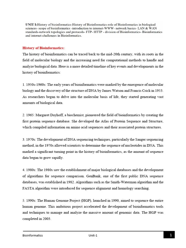 Unit-1 Bioinformatics | PDF | Bioinformatics | World Wide Web