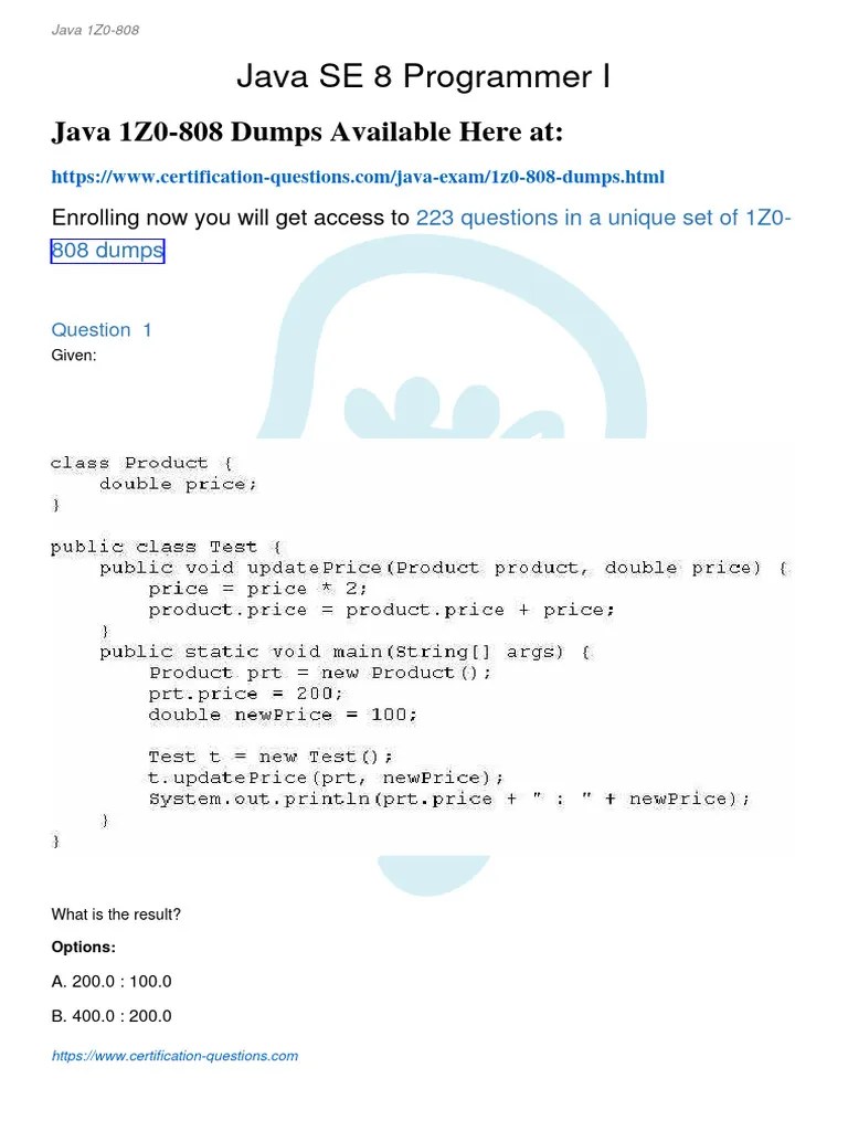 1z0 808 PDF | PDF | Java (Programming Language) | Class (Computer ...
